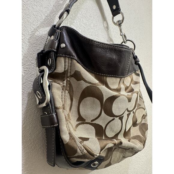 Coach Shoulder Brown Signature Bag Purple Lining - Picture 8 of 13